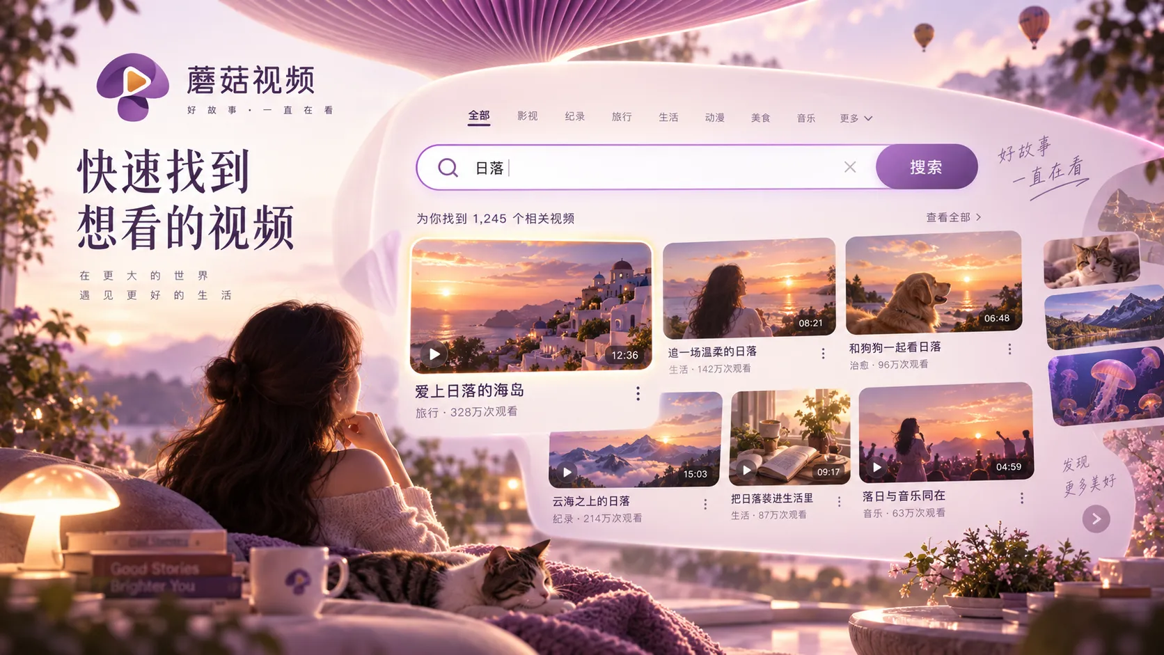 蘑菇视频站内搜索示意